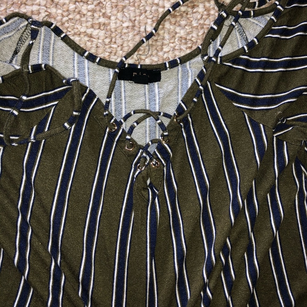Lace up green and navy cold shoulder top